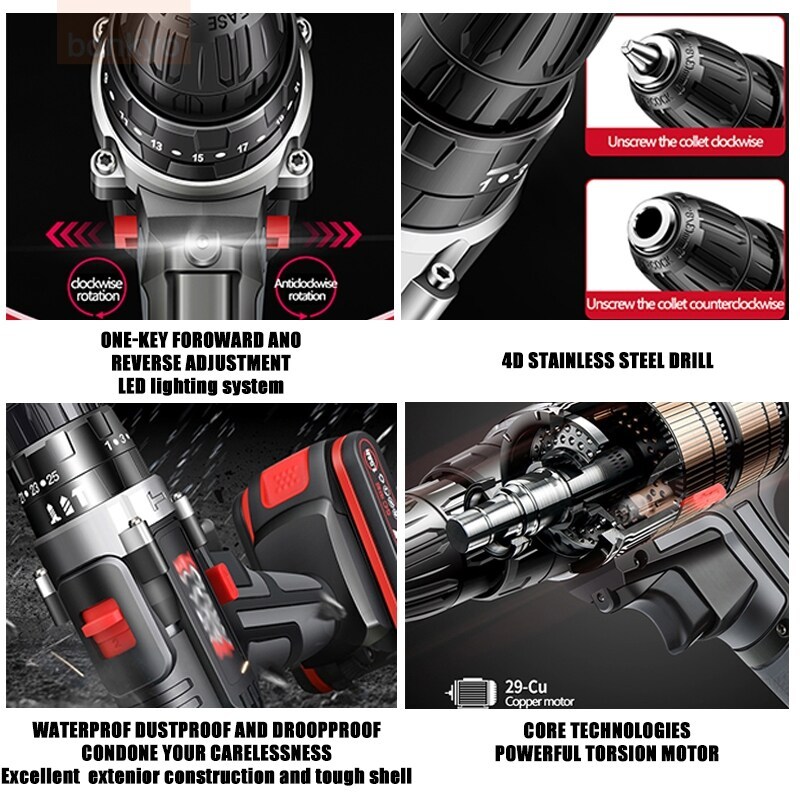 SG 39pc Electric hand drill Screwdriver Cordless Impact Drill High ...