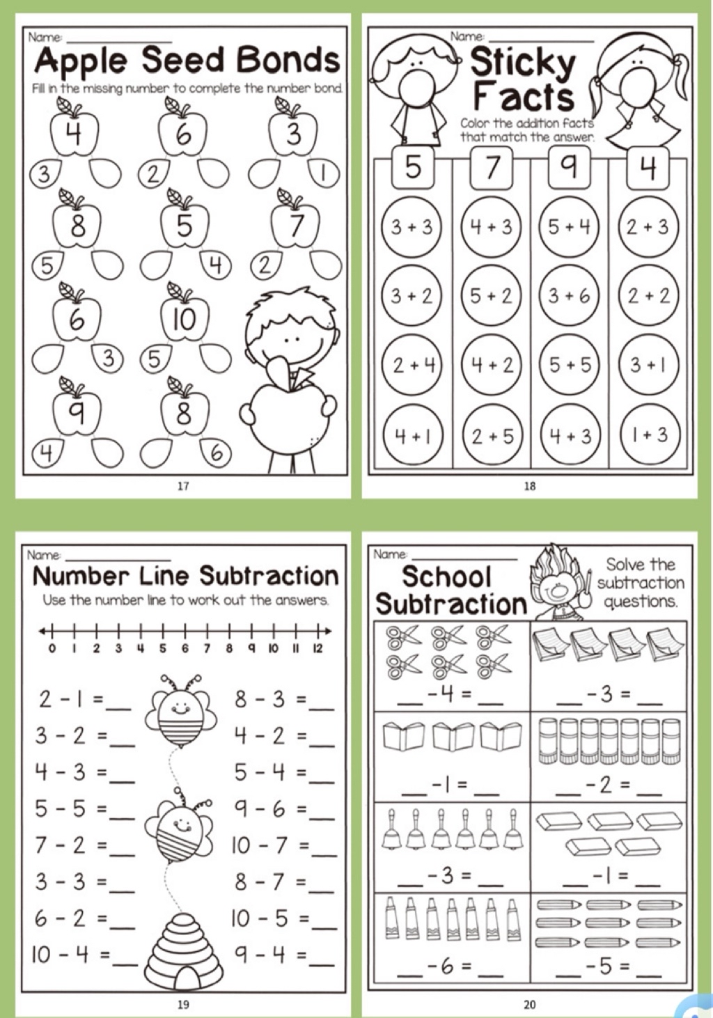 Kindergarten Math Workbook | Addition & Subtraction Practice Worksheets ...