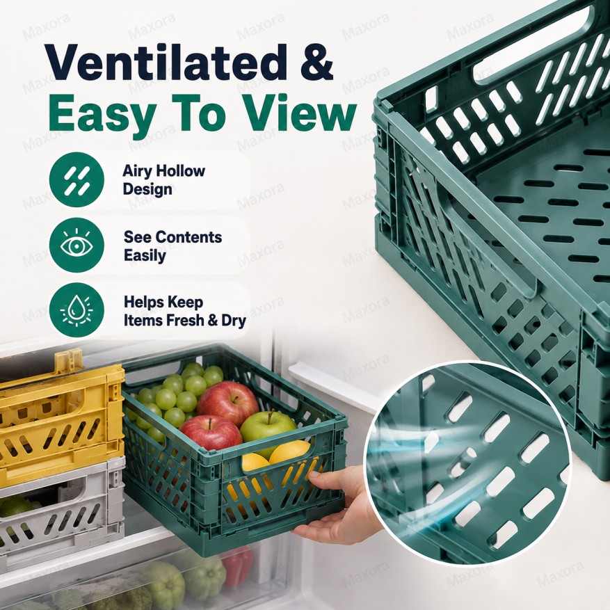 Basket Foldable Stackable Storage Collapsible Plastic Crate Organizer ...