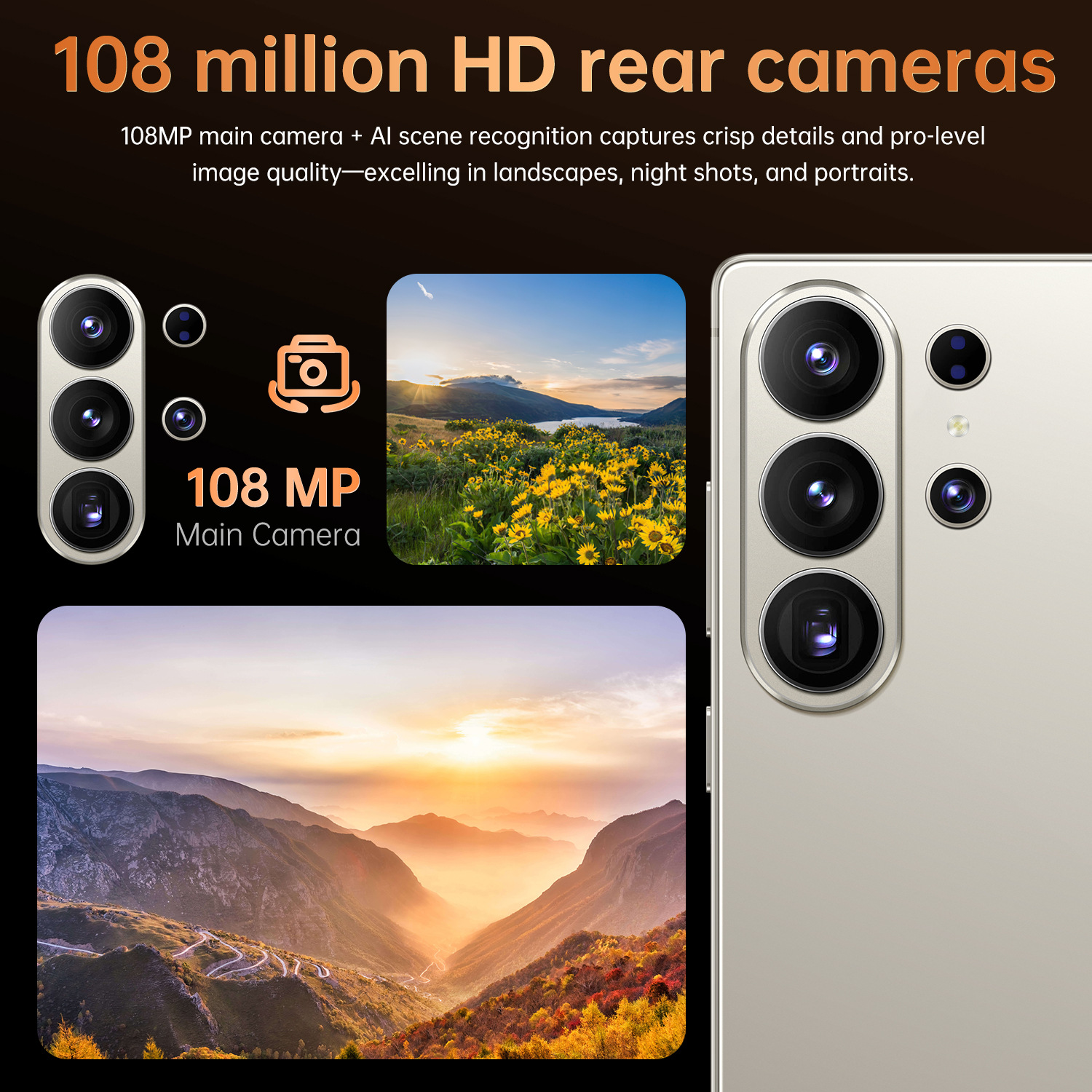Big Screen Android Smartphone Storage 8000mAh Battery 108MP HD Camera ...