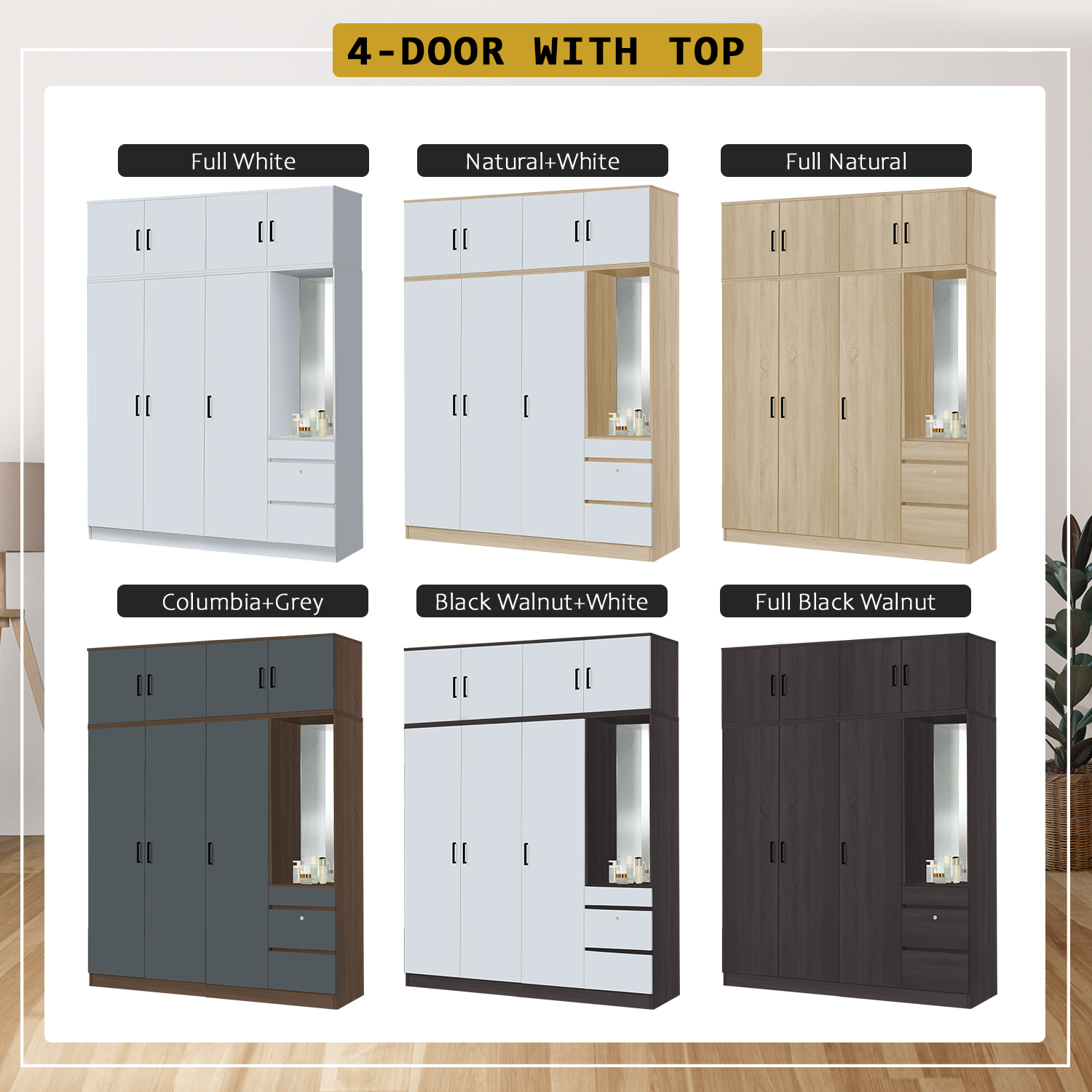Living Mall Sabine Wardrobe Dresser CARB-P2 Certified with Mirror and ...