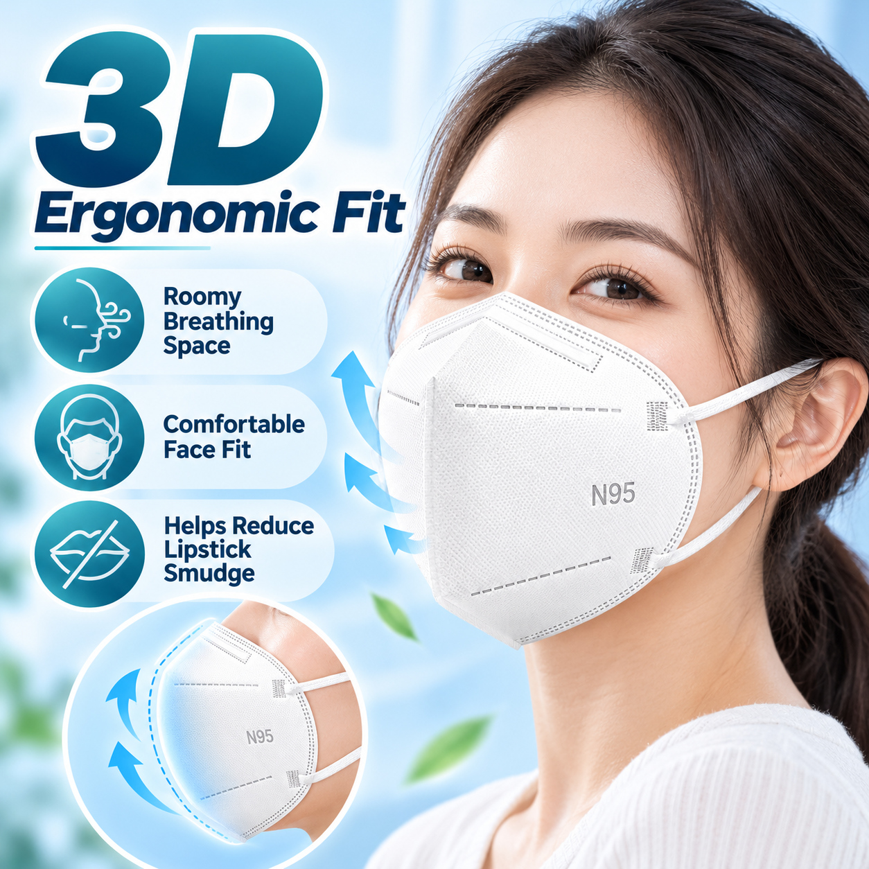 N95 Protective Face Mask 5-Ply Disposable Breathable Earloop Mask Adult ...
