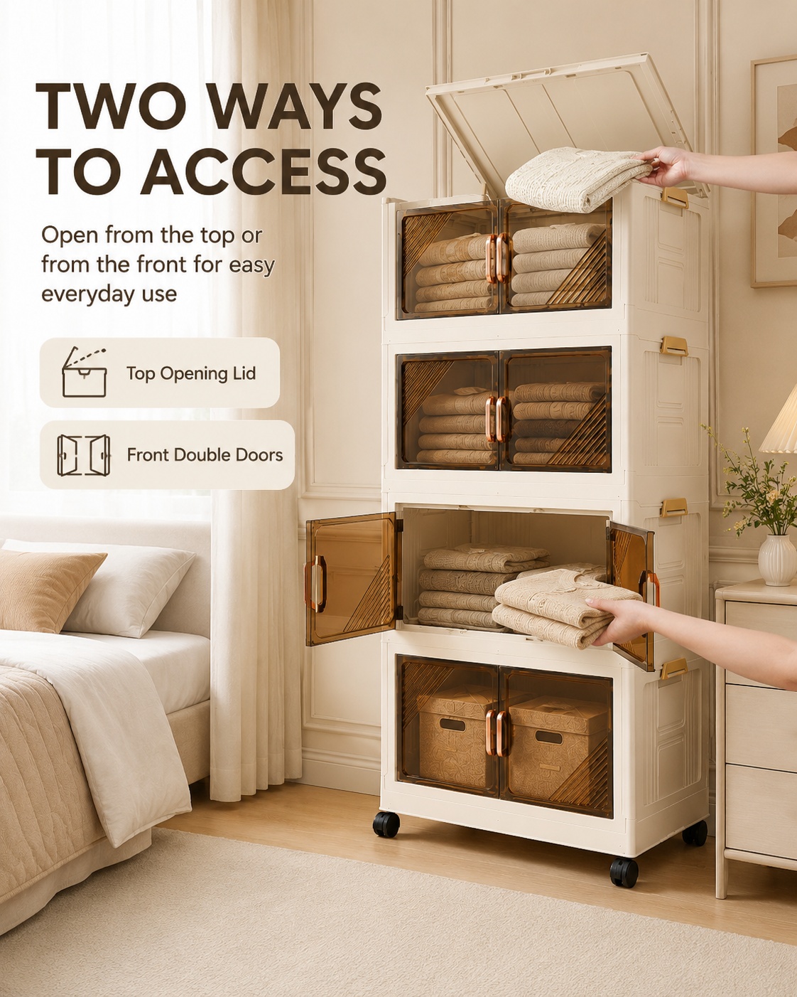 【SG Stock】70CM Wide Foldable Storage Cabinet Large Capacity Transparent ...