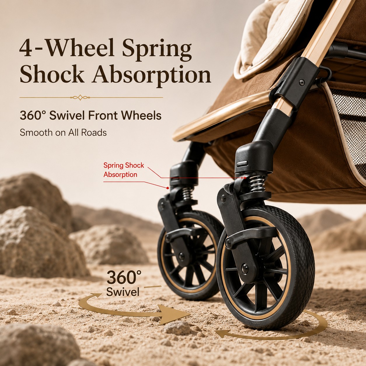 Luxury Baby Stroller Foldable Lightweight Baby Pram with Gold Frame ...