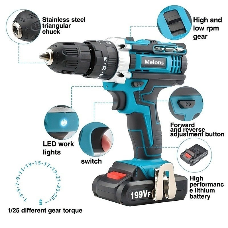 SG 39pc Electric hand drill Screwdriver Cordless Impact Drill High ...