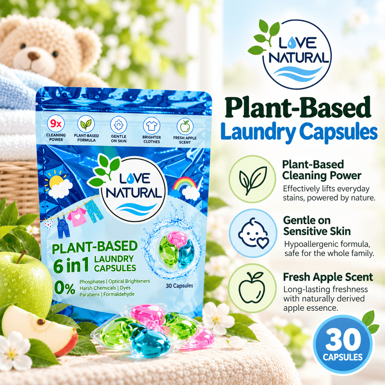 【BUY 4 FREE 1】LoveNatural Laundry Detergent Capsules Pods | Low Suds ...