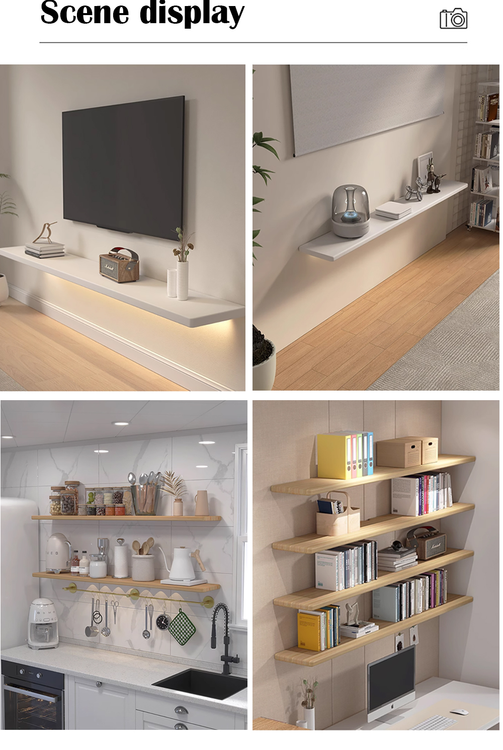 Solid Wood Wall Suspended Shelf Storage Rack Wall Mounted TV Cabinet ...
