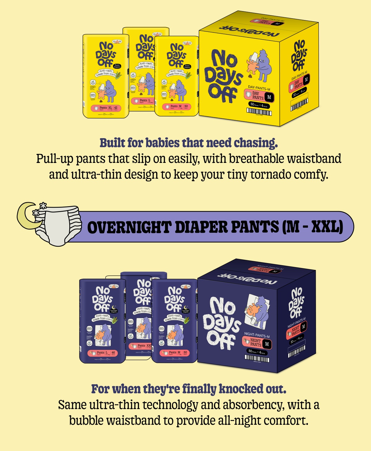 [CARTON OF 4] No Days Off Tape Diapers 🌽 Anti-Rash, Made from Corn ...