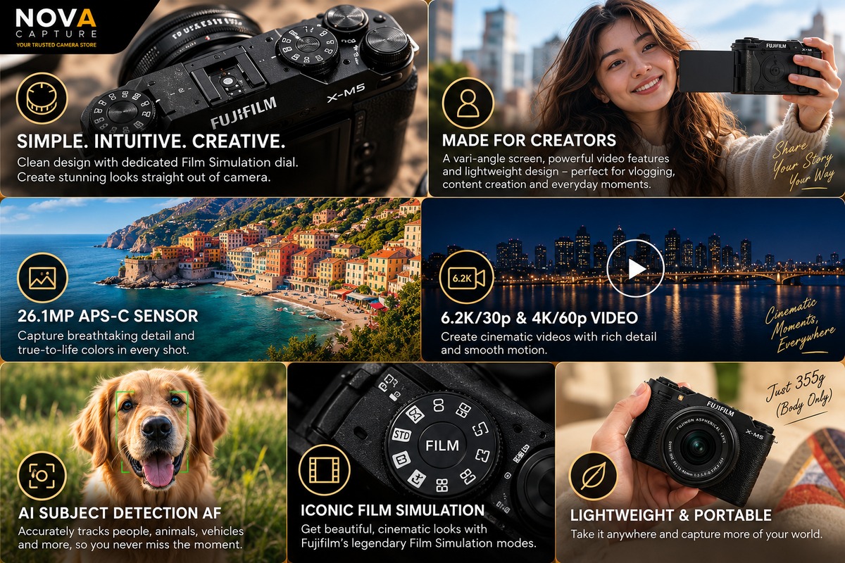 【Ready Stock】Fujifilm X‑M5 Black APS‑C Mirrorless Camera, Choose Body ...