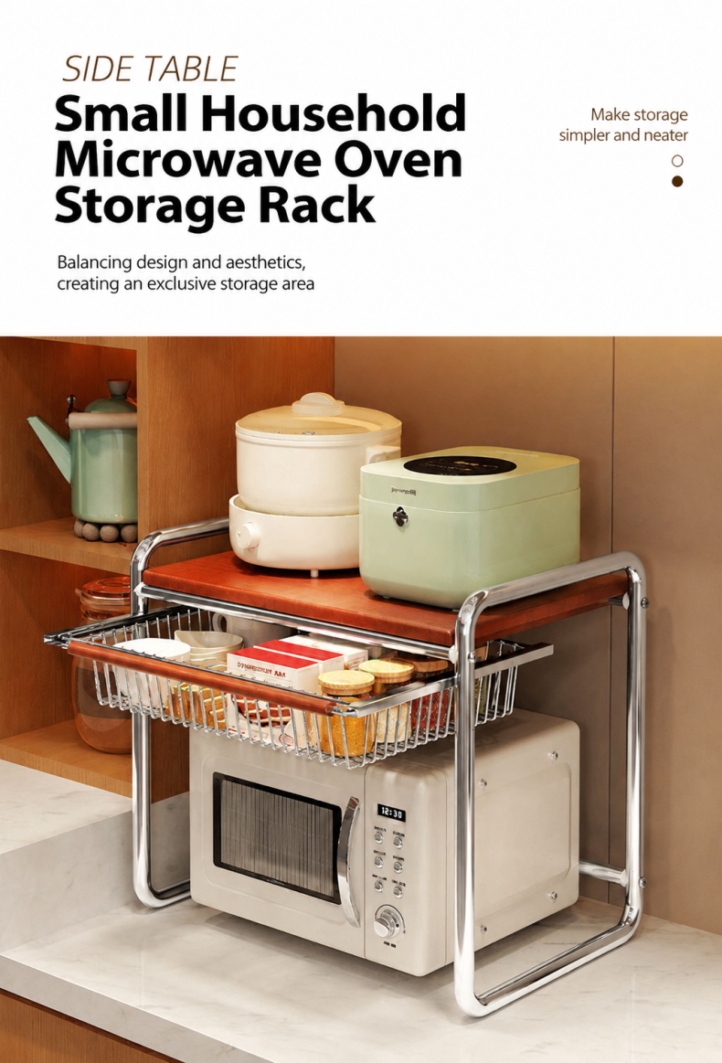 【SG Stock】Microwave Rack Kitchen Storage Shelf Pull‑Out Drawer ...