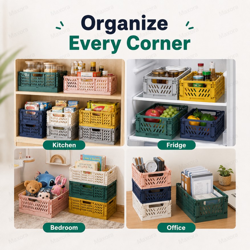 Basket Foldable Stackable Storage Collapsible Plastic Crate Organizer ...