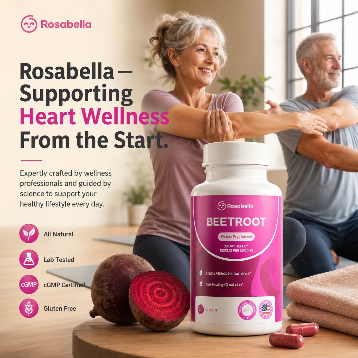 Rosabella Beetroot Dietary Supplement 60 Capsules Organic Beetroot ...
