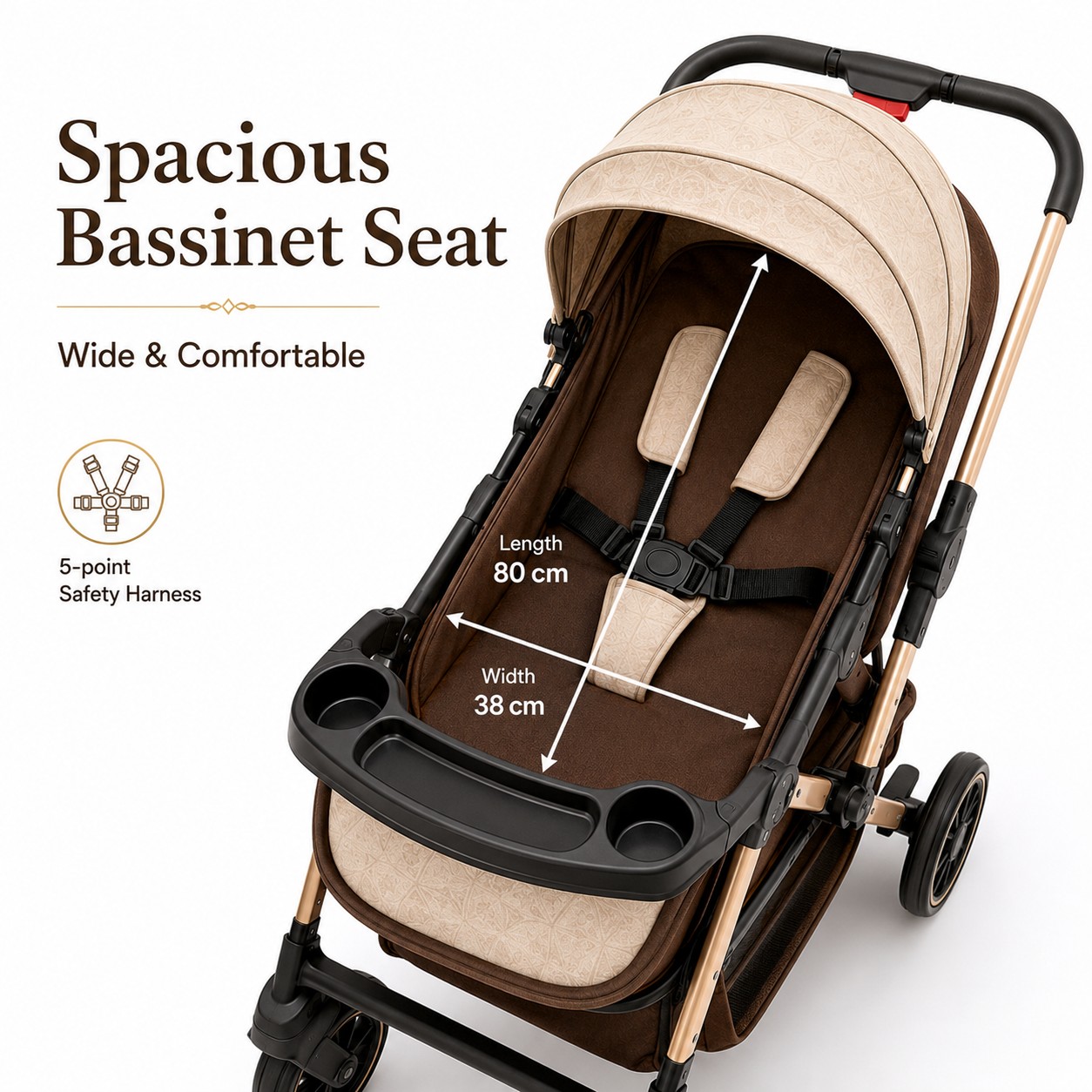 Luxury Baby Stroller Foldable Lightweight Baby Pram with Gold Frame ...