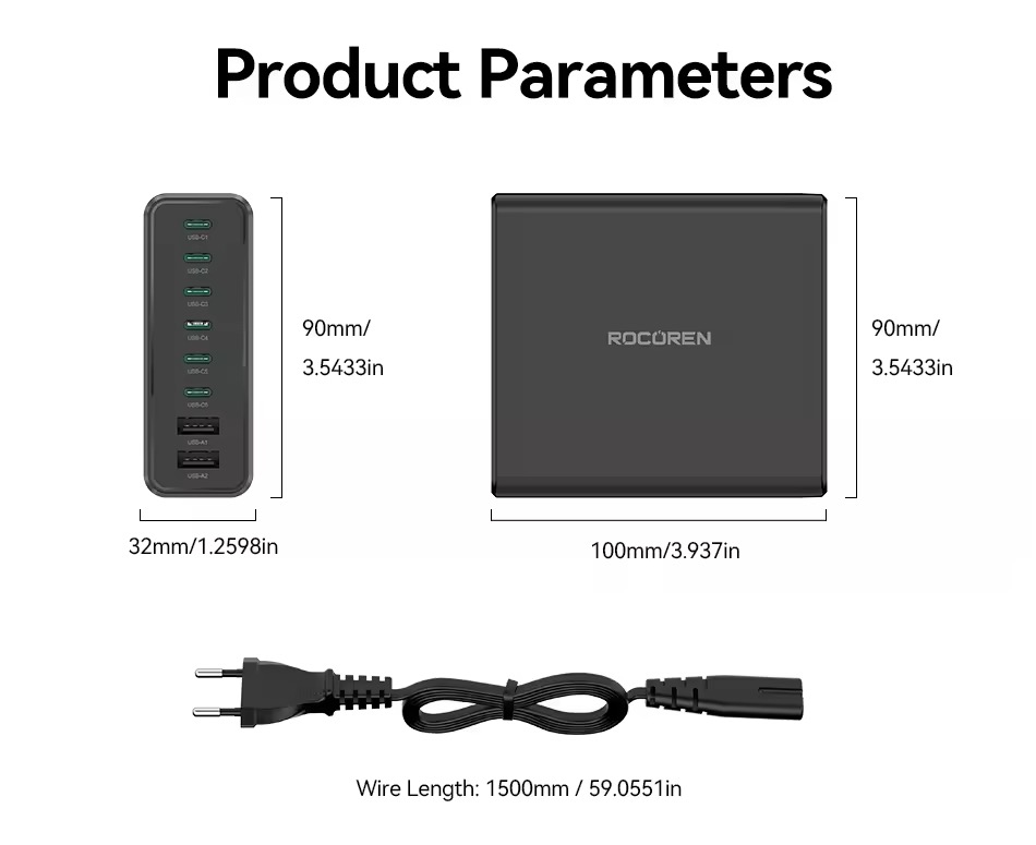 Rocoren 400W/200W GaN 10-Ports Fast Charger 7C+3A Desktop Charger Fast ...