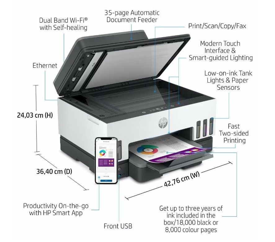 HP 790 Smart Tank All-in-One Print Scan Copy Wireless Printer Duplexer ...