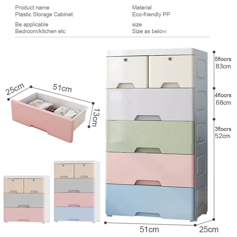 YOUNEED Multi-Layer Storage Drawer Cabinet Chest of Drawers With Wheels ...