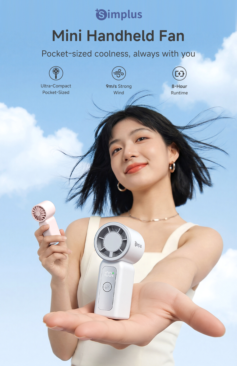 [New Launch] Simplus Mini Handheld Fan | Lipstick-Sized | 100 Gears | 8 ...