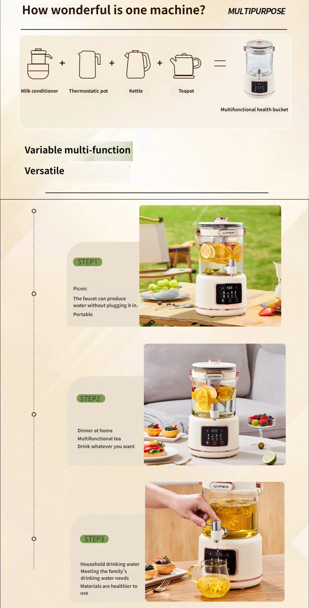 3L split flower tea glass health kettle appointment timer kettle multi ...