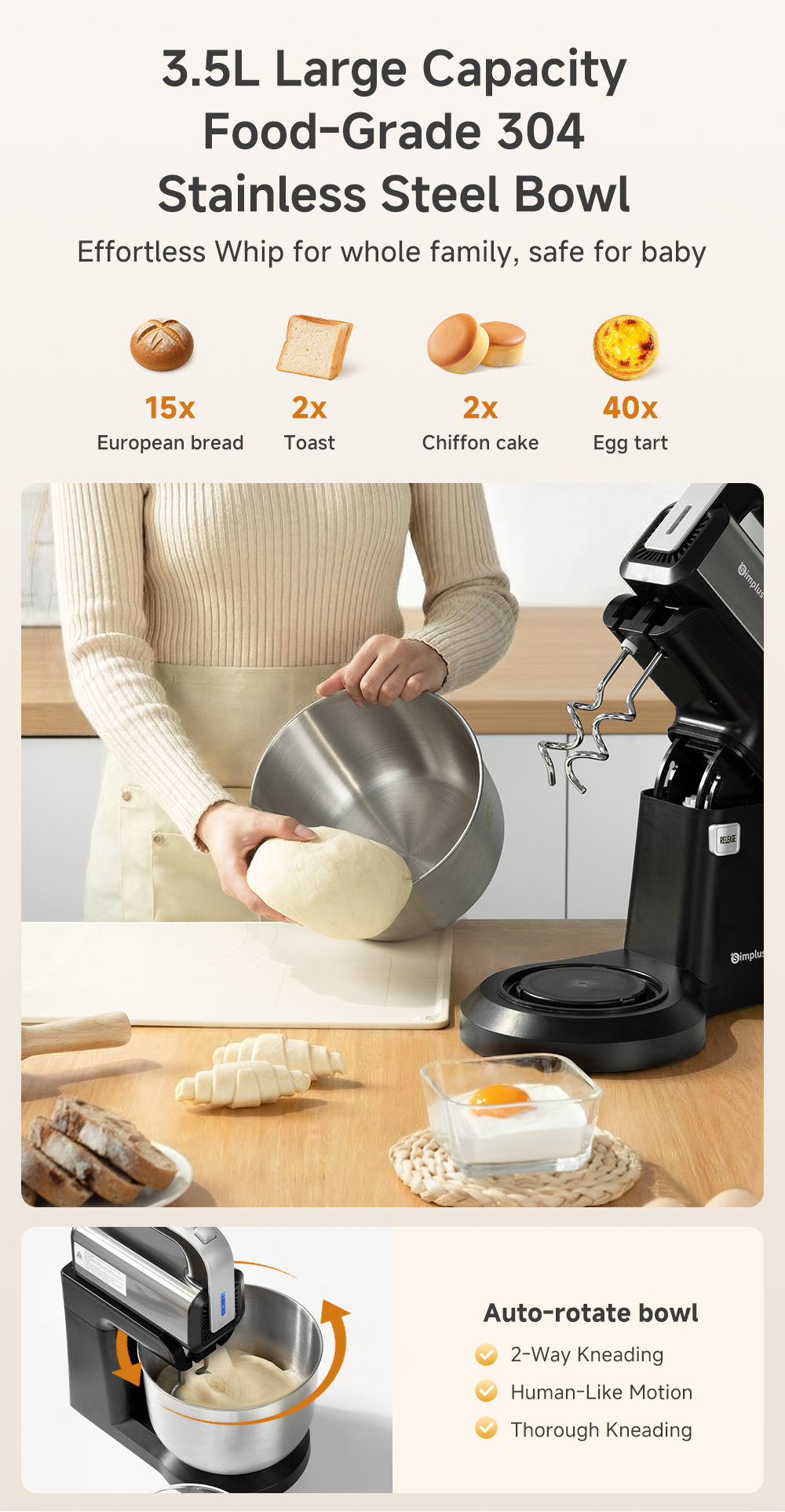 Simplus 3.5L Electric Mixer | 2-in-1 Stand & Handheld Mixer | Dough ...