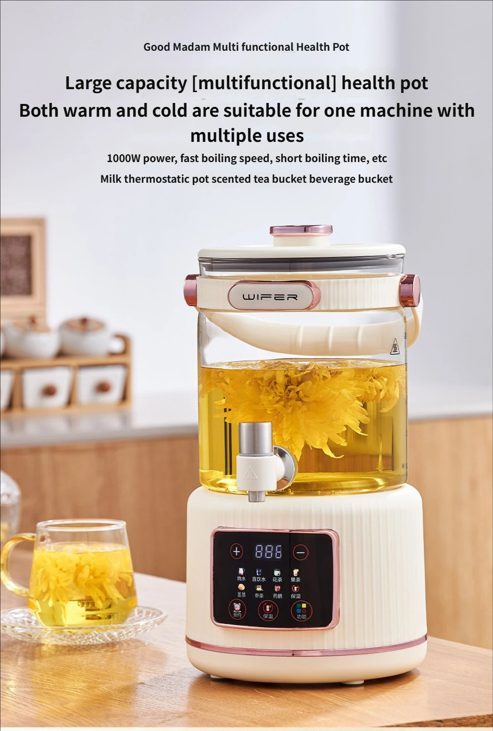 3L split flower tea glass health kettle appointment timer kettle multi ...