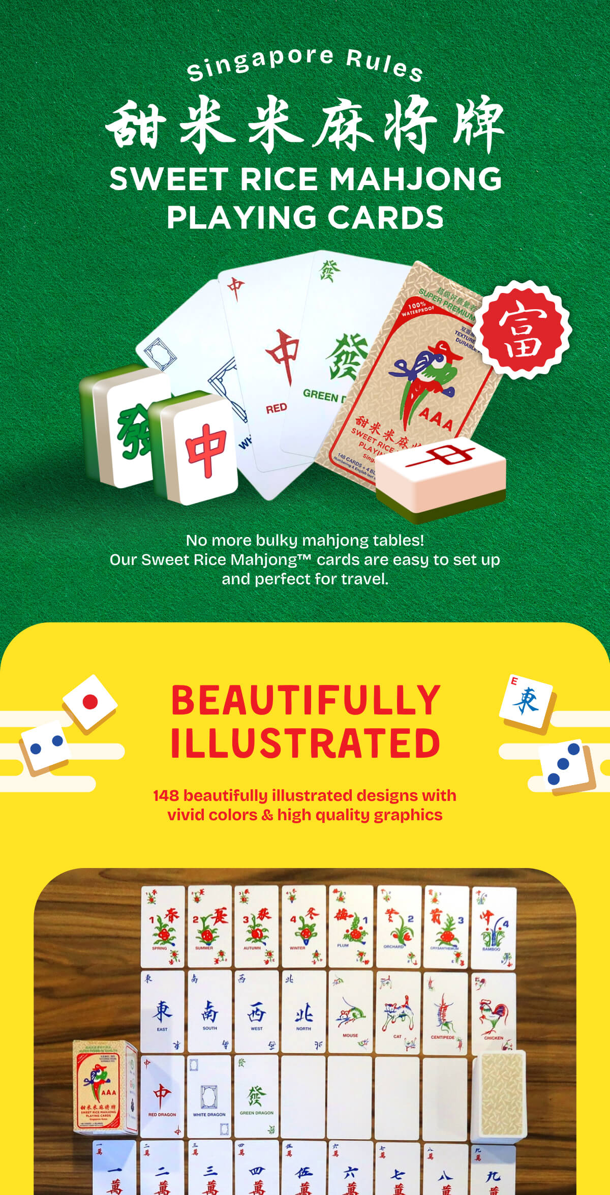 Sweet Rice Mahjong Cards Singapore Rules 148+4 Cards | Travel Friendly ...