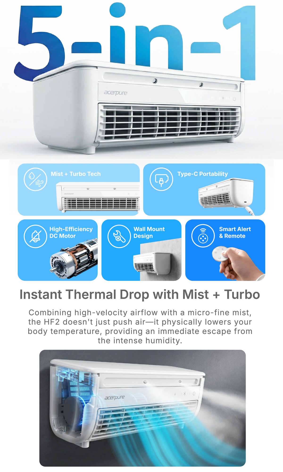 [New Launch] Acerpure Cozy HF2 Portable Misting Fan 5-in-1 Power ...