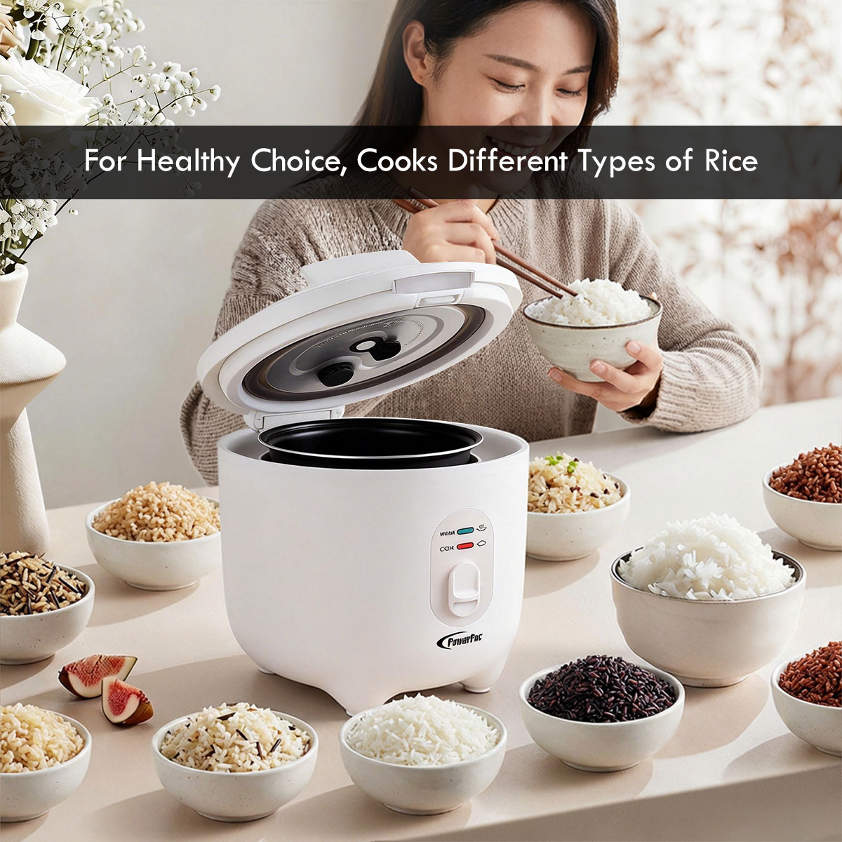 PowerPac Mini Rice Cooker, Personal Rice Cooker 0.5L with non-stick ...