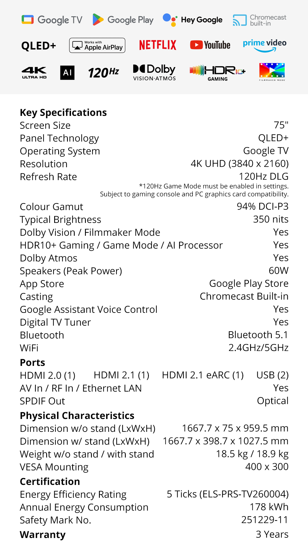PRISM+ Q75 Ultra 2026 Q-Ultra Series QLED+ | 4K AI Google TV | 75 inch ...