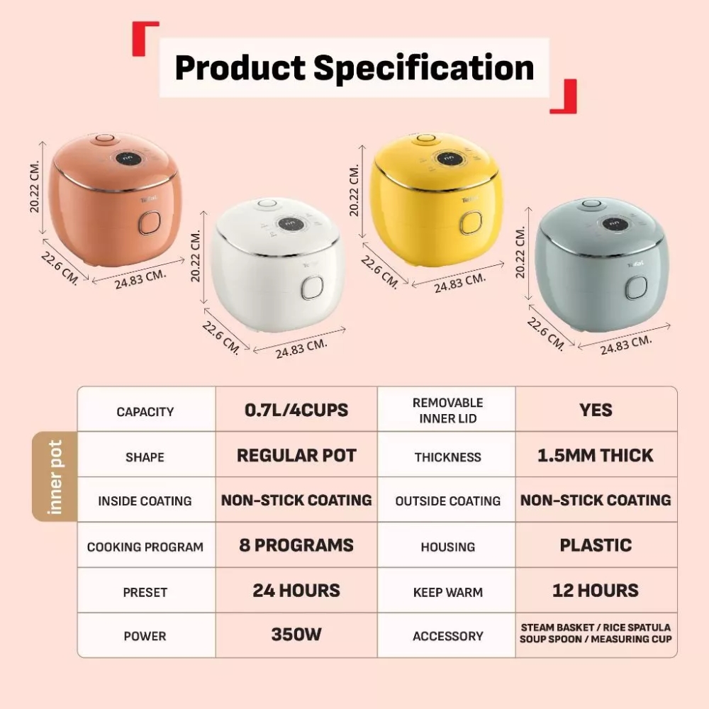 Tefal POP 0.7L Rice Cooker - Small and Compact, Fuzzy Logic, 8 Programs ...