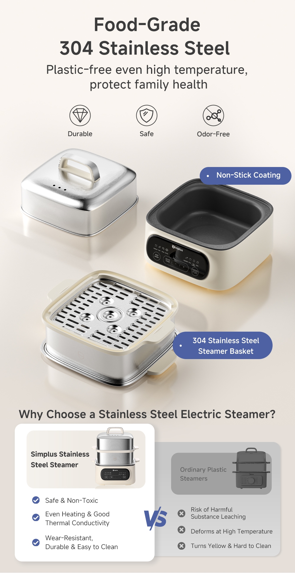 Simplus Food Steamer | 2-Tier 11L Capacity | Hot Pot | 8 Preset ...