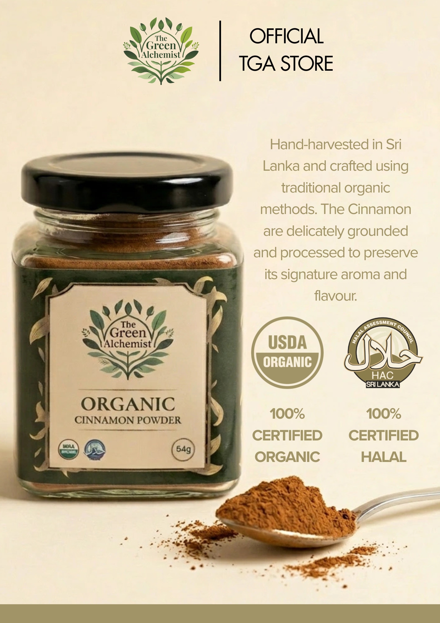 TGA - Organic Ceylon C5 Cinnamon Powder in Glass Bottle, 64g | Shopee ...
