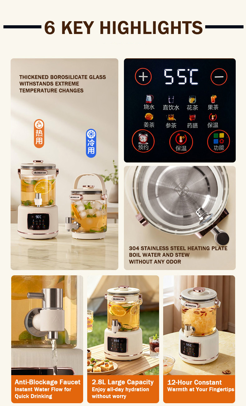 SG 3L split flower tea glass health kettle appointment timer kettle ...