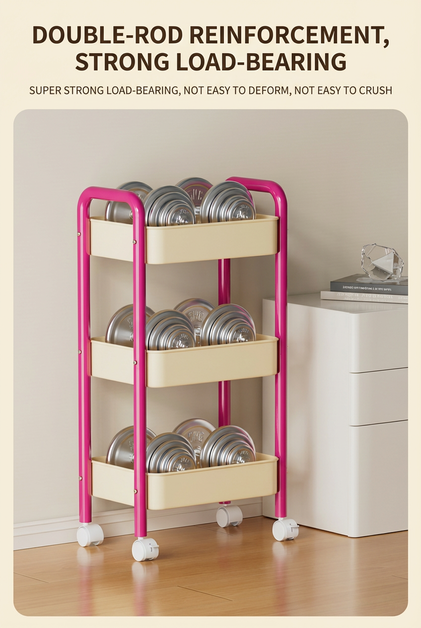 【SG Stock】 All metal Movable Storage Rack Bathroom Trolley Rack Kitchen ...