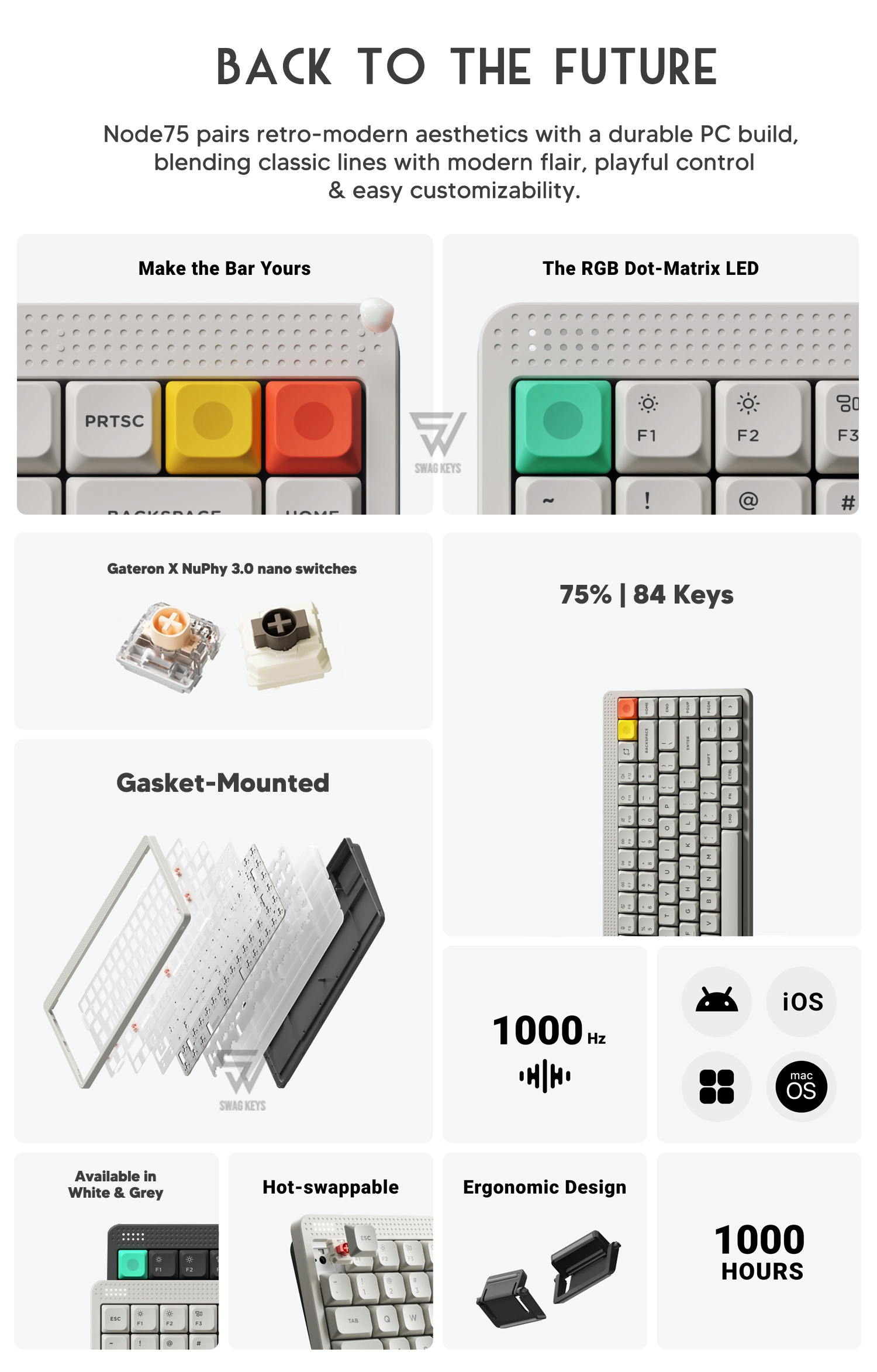 【SG】 NuPhy Node75 Low Profile Wireless Mechanical Keyboard Customisable ...