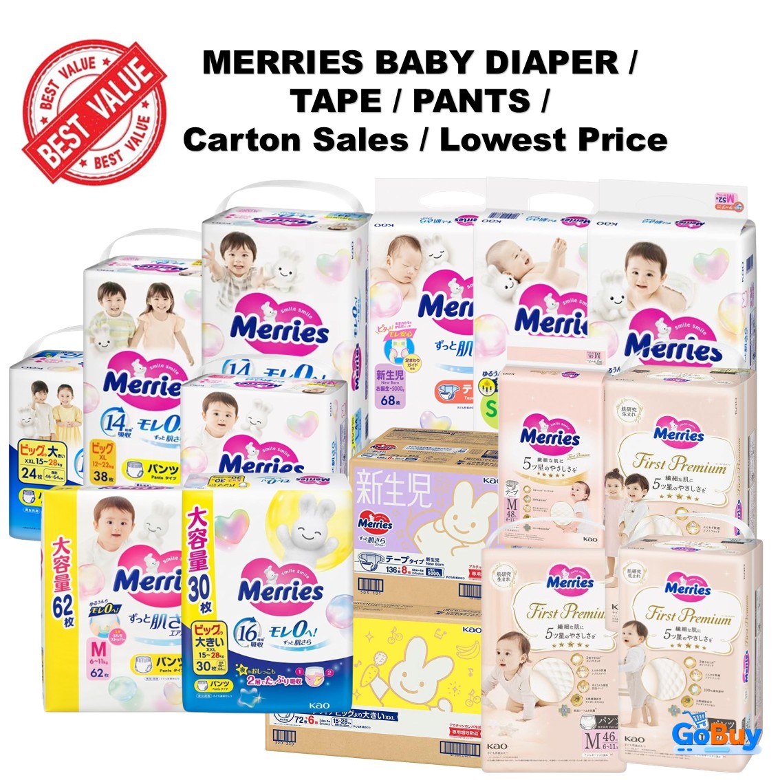 MERRIES Disposable Diaper | Availabe in Tape & Pants | Carton Sales ...