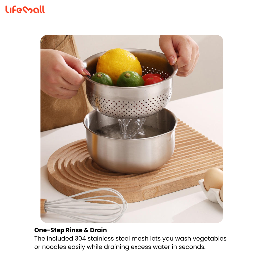 LifeMall - 304 Stainless Steel Mixing Bowl | Drainage Bowl | Vegetable ...