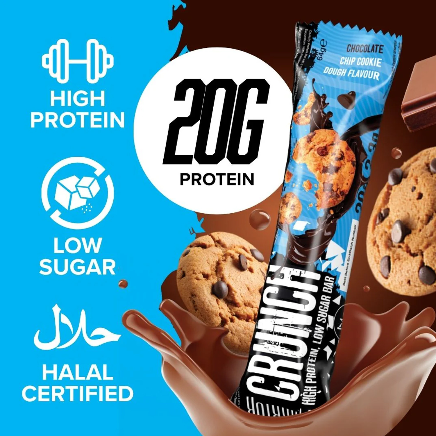 Crunch Protein Bar HALAL Warrior 6 Bars 20g High in Protein Low Sugar ...