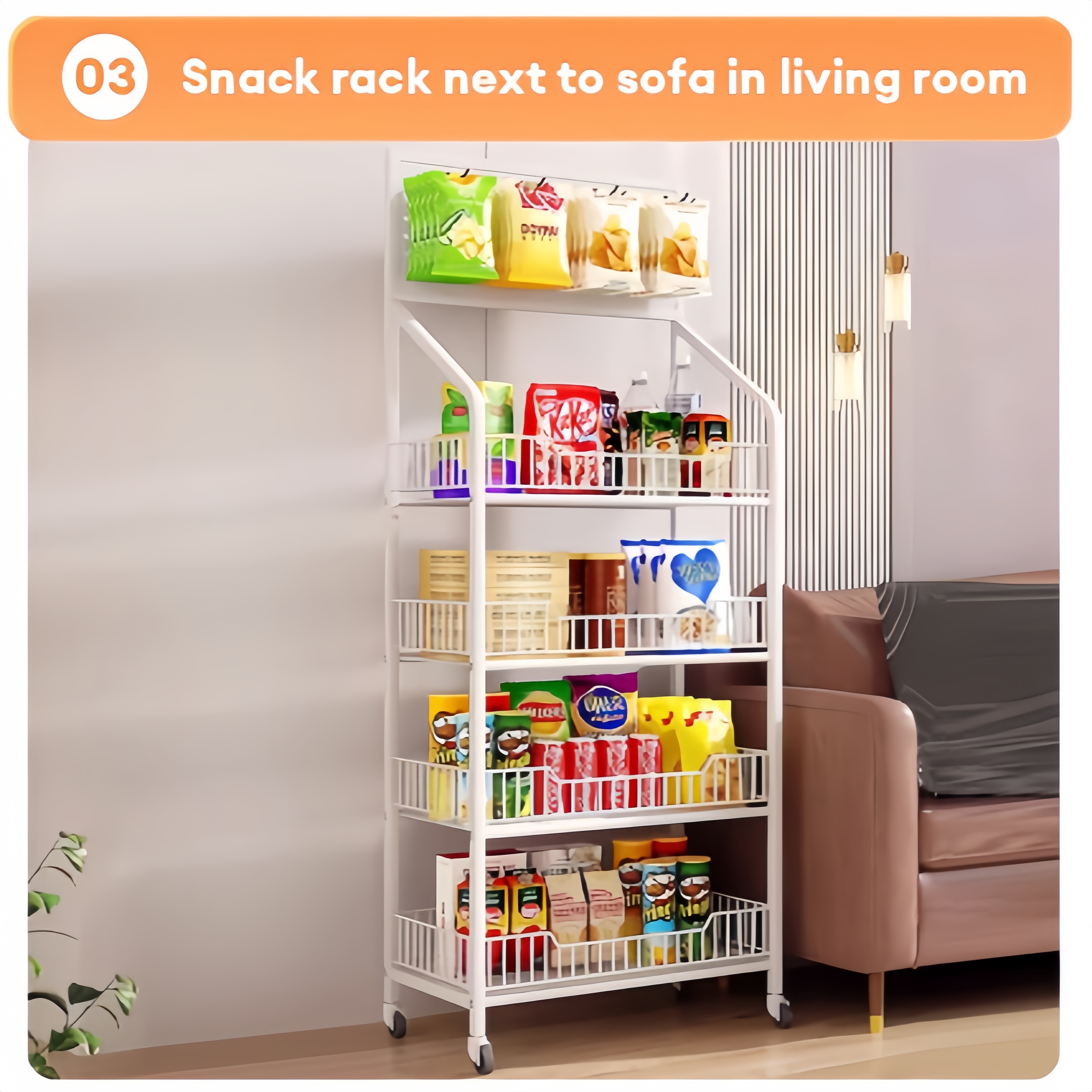 Snack Storage Shelf 5 Layer Grocery Rack With Wheels Mobile Display ...