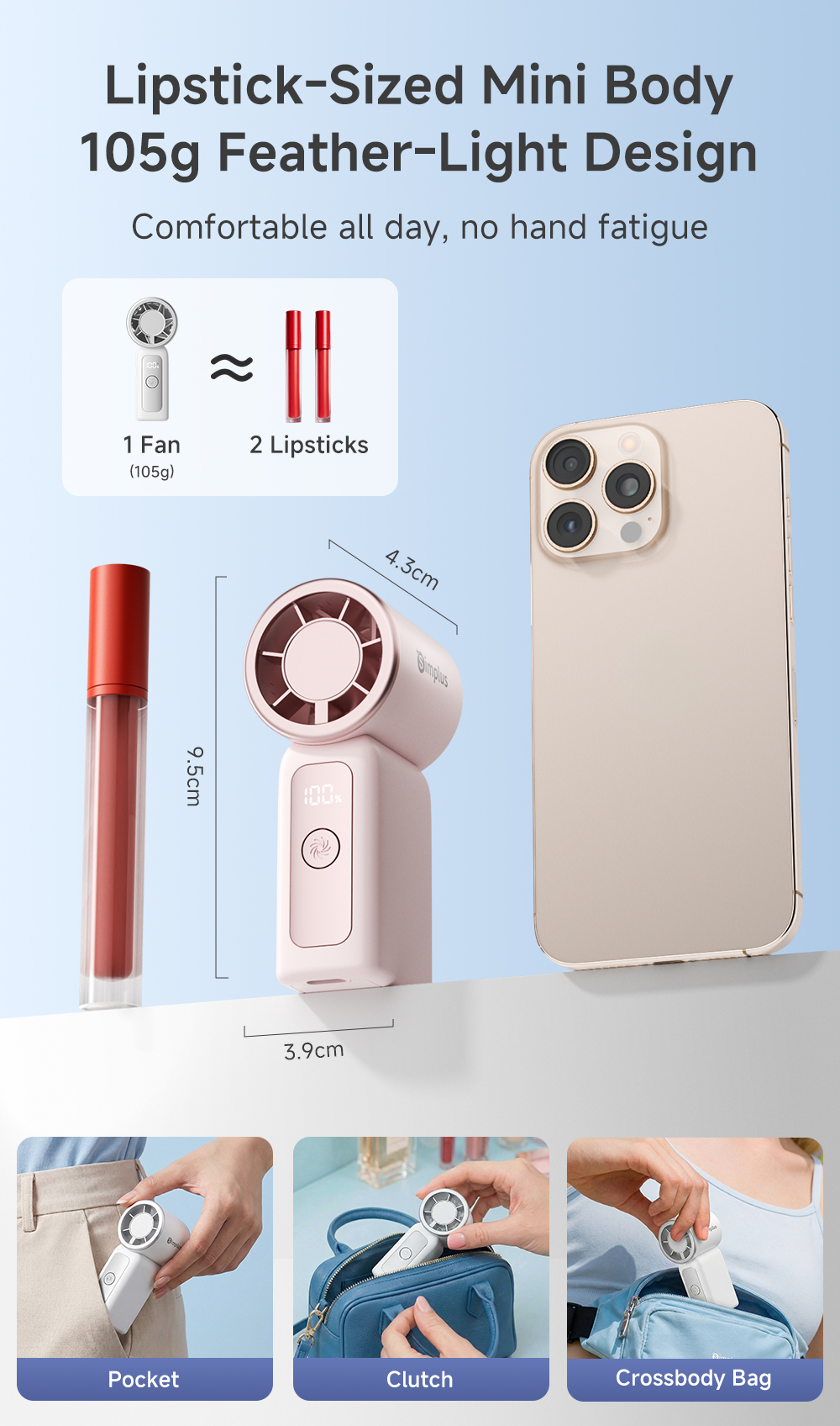 [New Launch] Simplus Mini Handheld Fan | Lipstick-Sized | 100 Gears | 8 ...