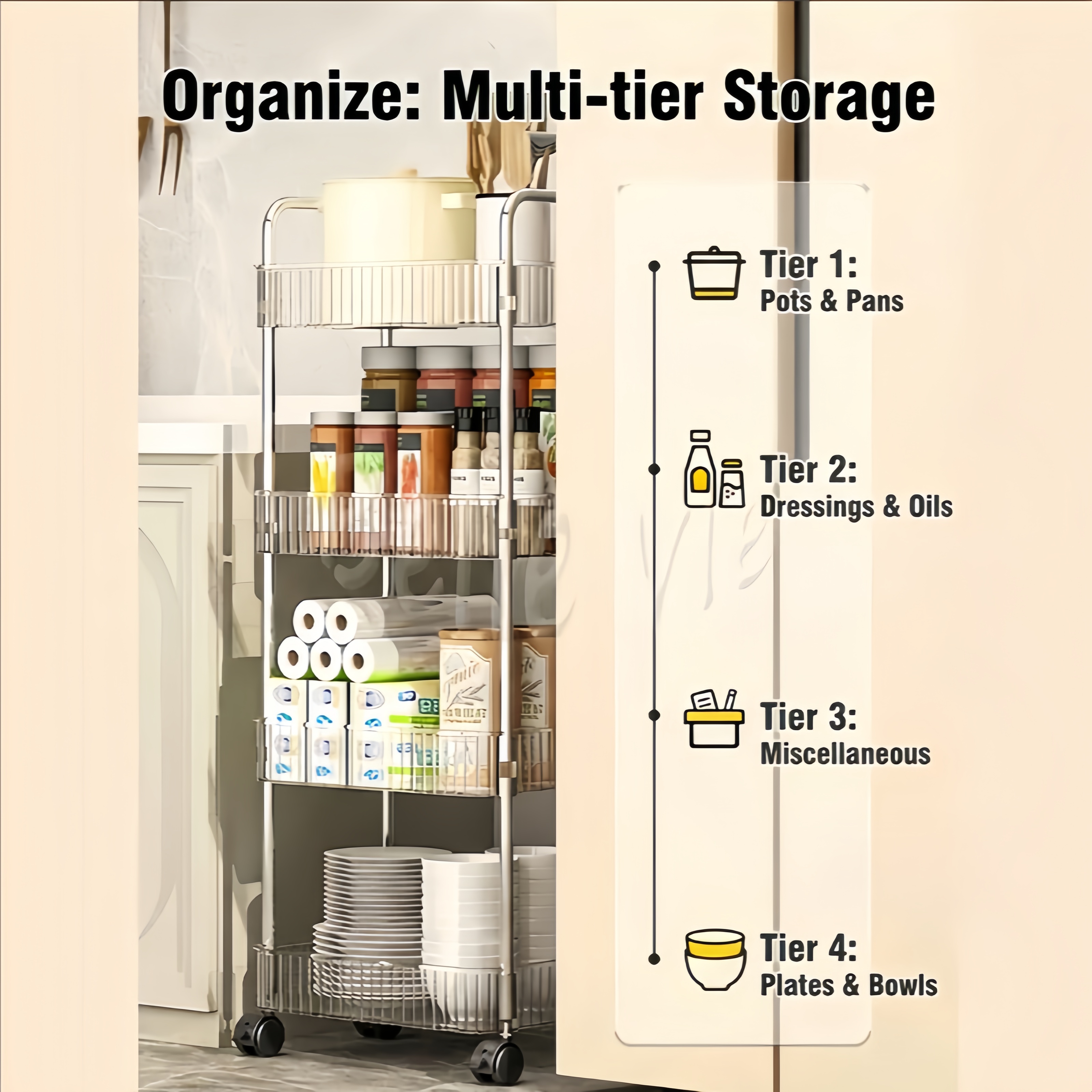 Plastic Trolley Frame 4-Tier Premium Acrylic Rack with Wheels Slim ...