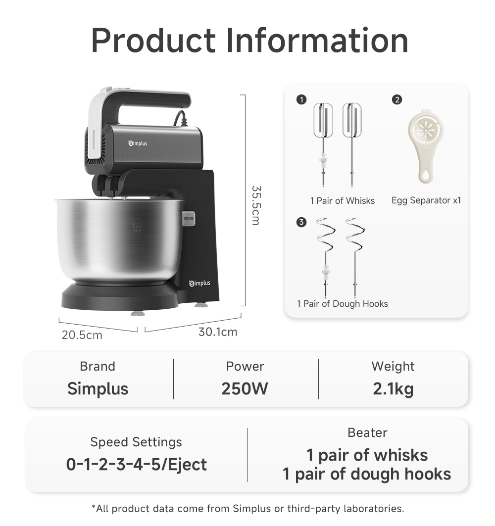 Simplus 3.5L Electric Mixer | 2-in-1 Stand & Handheld Mixer | Dough ...