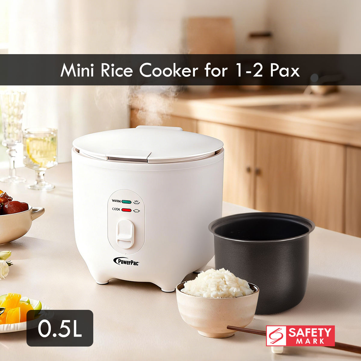 PowerPac Mini Rice Cooker, Personal Rice Cooker 0.5L with non-stick ...
