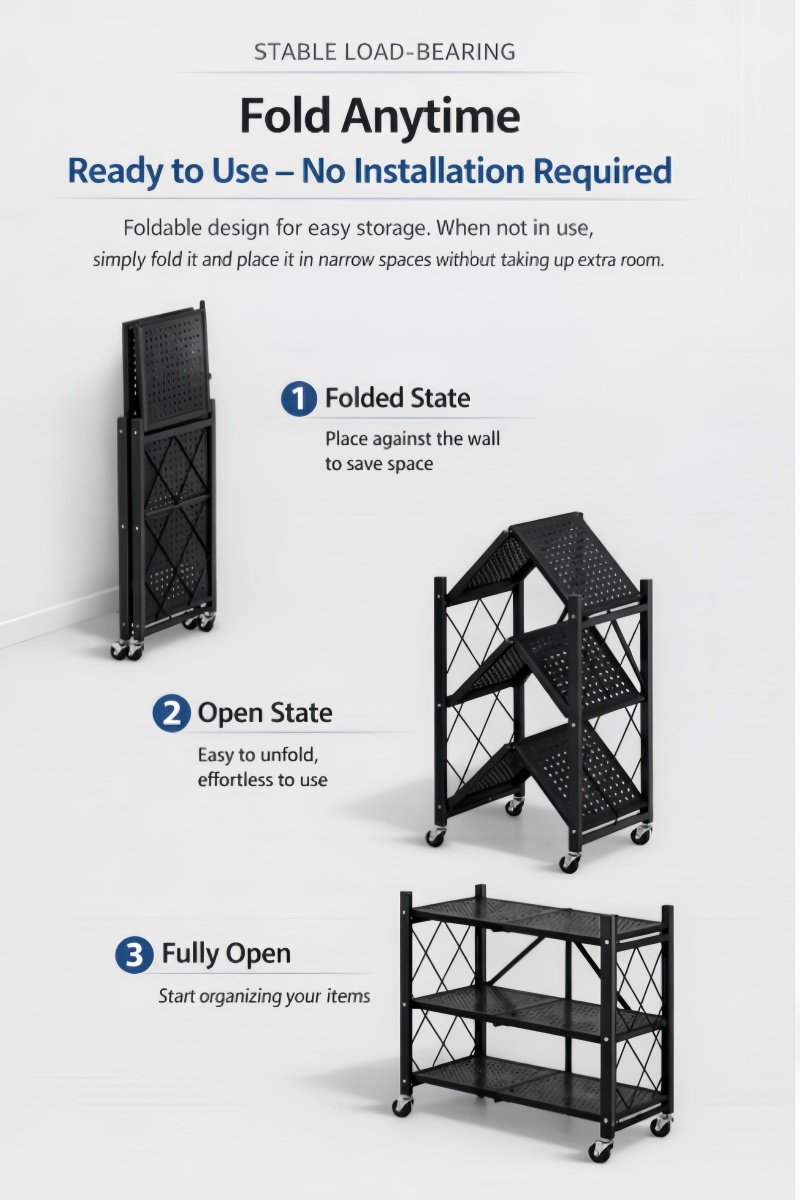 No installation Home Folding storage rack 2/ 3 / 4 foldable storage ...