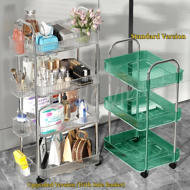 Transparent Plastic Trolley Rack 2/3/4 Layer Acrylic Rack with Wheels ...