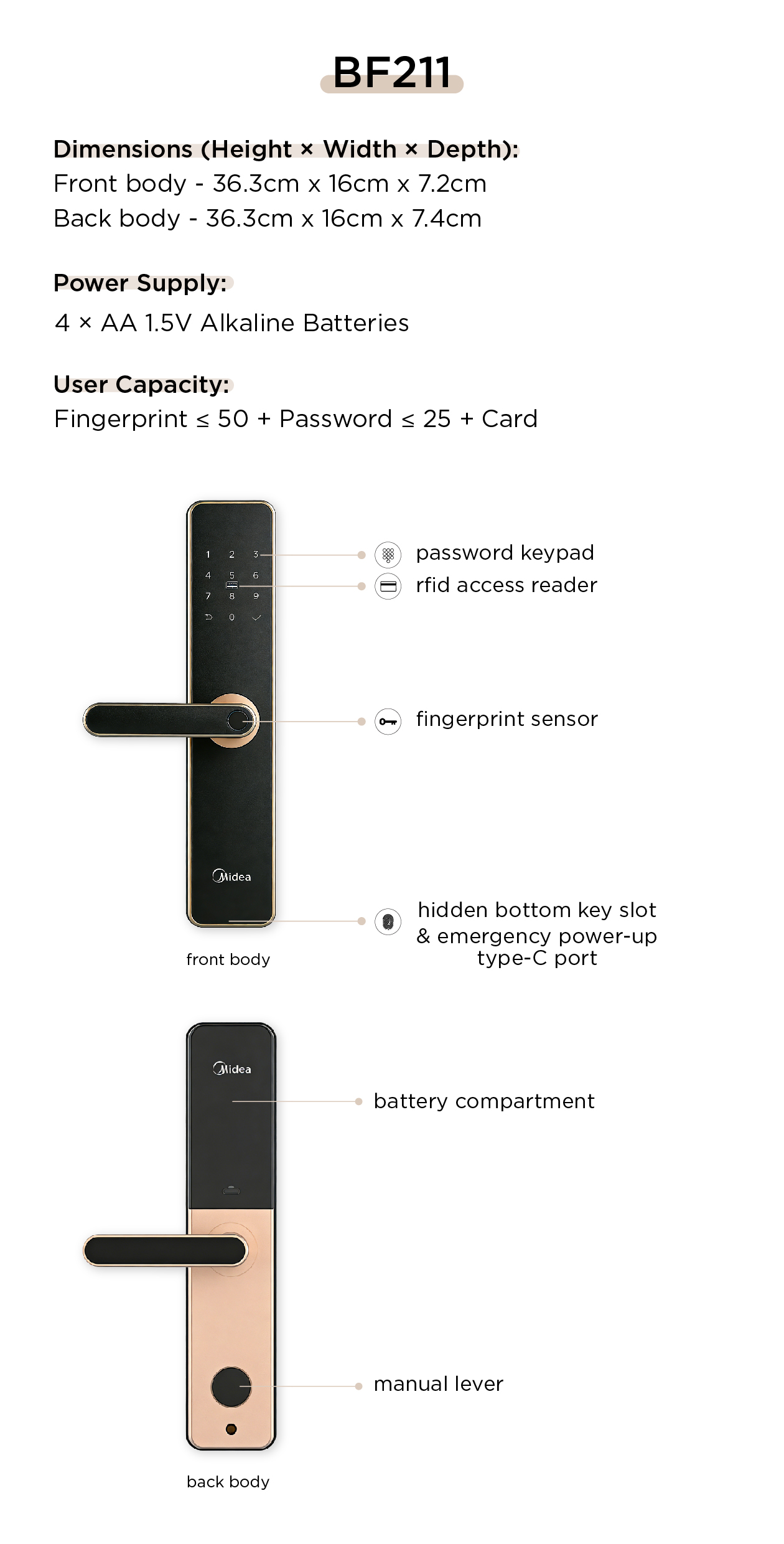 Midea BF211 Digital Door Lock with Fingerprint Keyless Access HDB Local ...