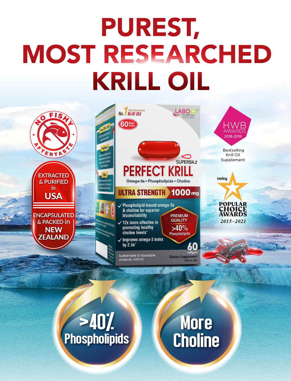 [3 Boxes]LABO Nutrition Perfect Krill 1000mg Antarctic Krill Oil Omega ...