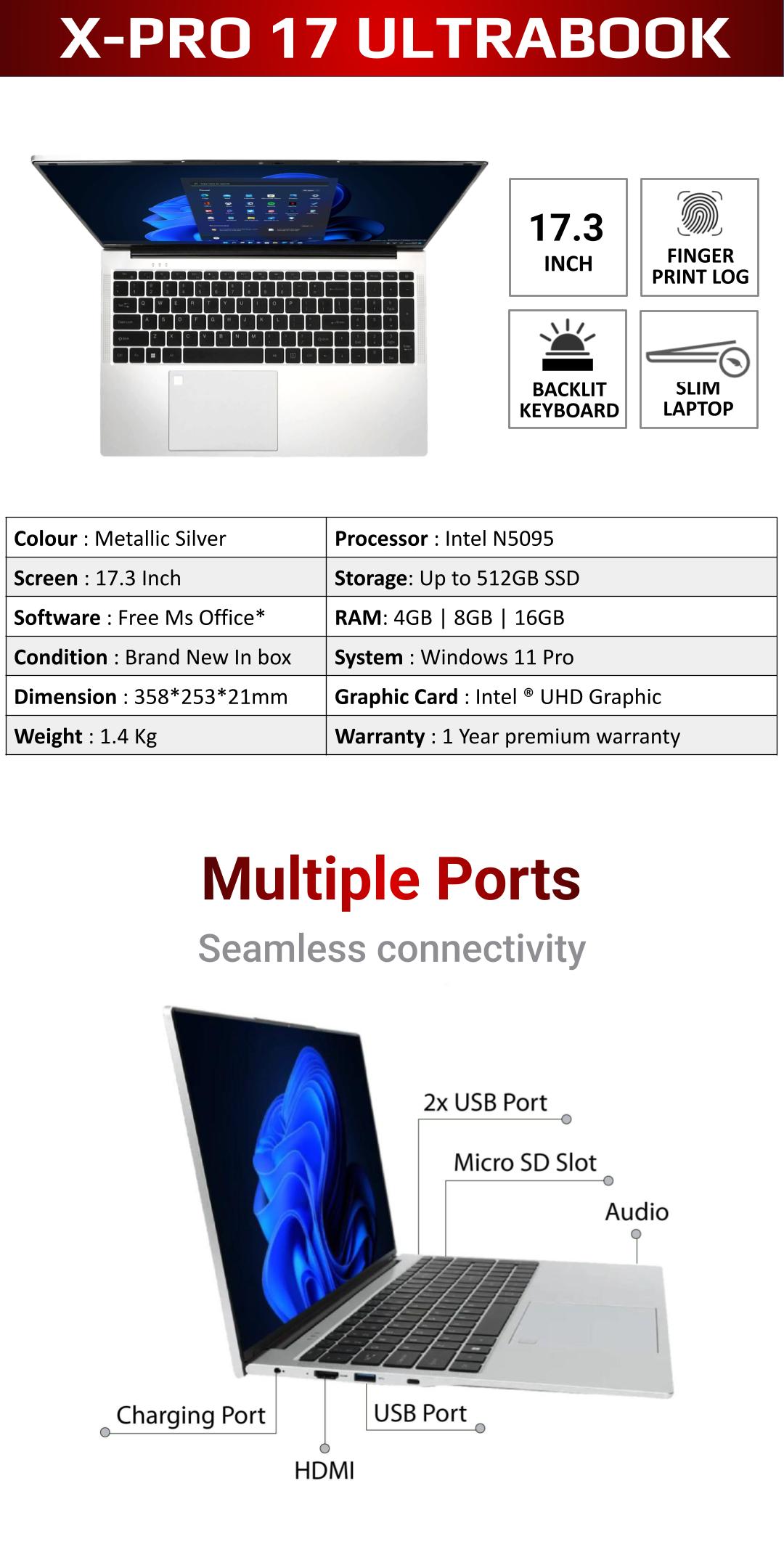 XPro 17 Ultrabook Laptop - 17.3 Inch Laptop - Intel Celeron 16GB RAM ...