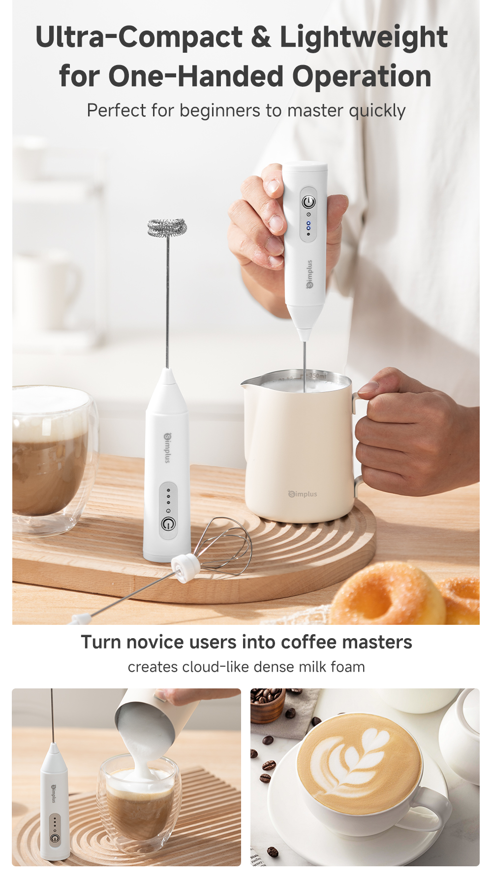 Simplus Electric Milk Frother | Egg Whisk | Long-Lasting Battery | Pure ...