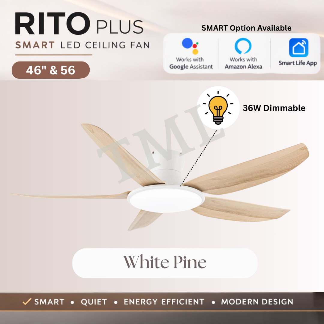 Fanco Rito Plus DC Ceiling Fan with Dimmable 36W LED Light – 46” / 56 ...