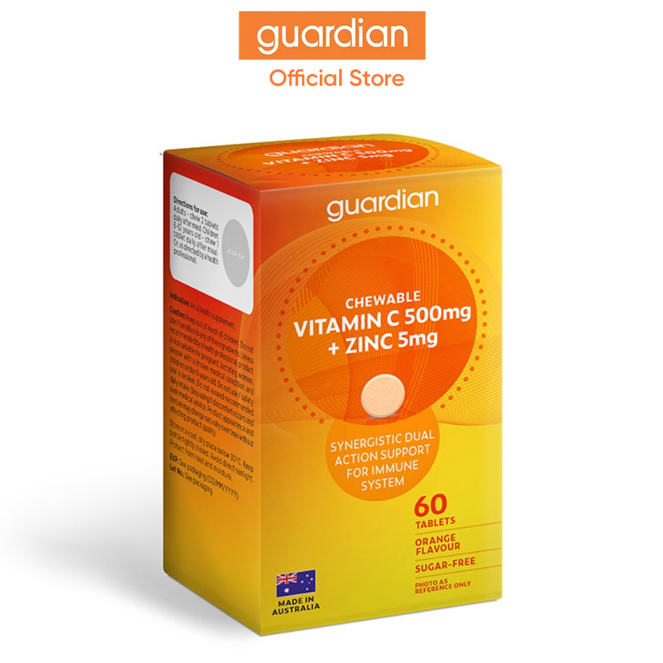 Guardian Vitamin C 500Mg + Zinc 5Mg Chewable, 60 Tabs (SugarFree